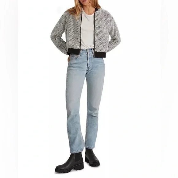Marine Layer Birdseye Bomber JacketXSBlack & White Textured Zip-Up EUC